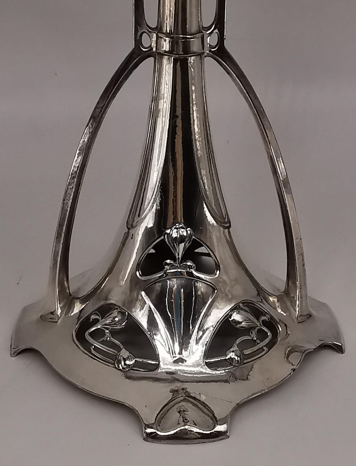 An Art Nouveau WMF silver plated centrepiece with engraved glass trumpet liner (glass fruit plate is - Image 2 of 6