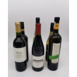 Six Bottles of red and white wine: Harrods Claret, Chateauneuf du Pape 2017, Jack & Knox Green on