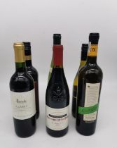 Six Bottles of red and white wine: Harrods Claret, Chateauneuf du Pape 2017, Jack & Knox Green on