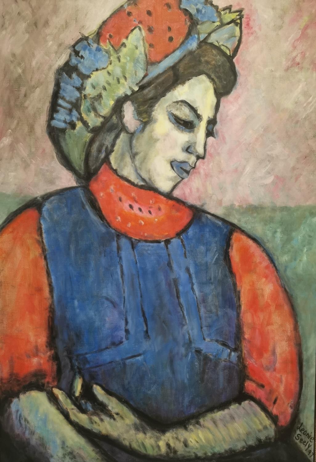 After Alexej von Jawlensky, Russian (1864 - 1941), an oil on canvas depicting a lady wearing a fruit
