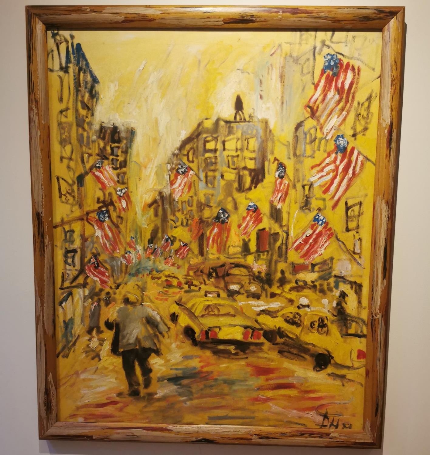 Daniele Mascaretti a.k.a "BoBo", oil on canvas of 5th Avenue with the Stars and Stripes, - Image 2 of 4
