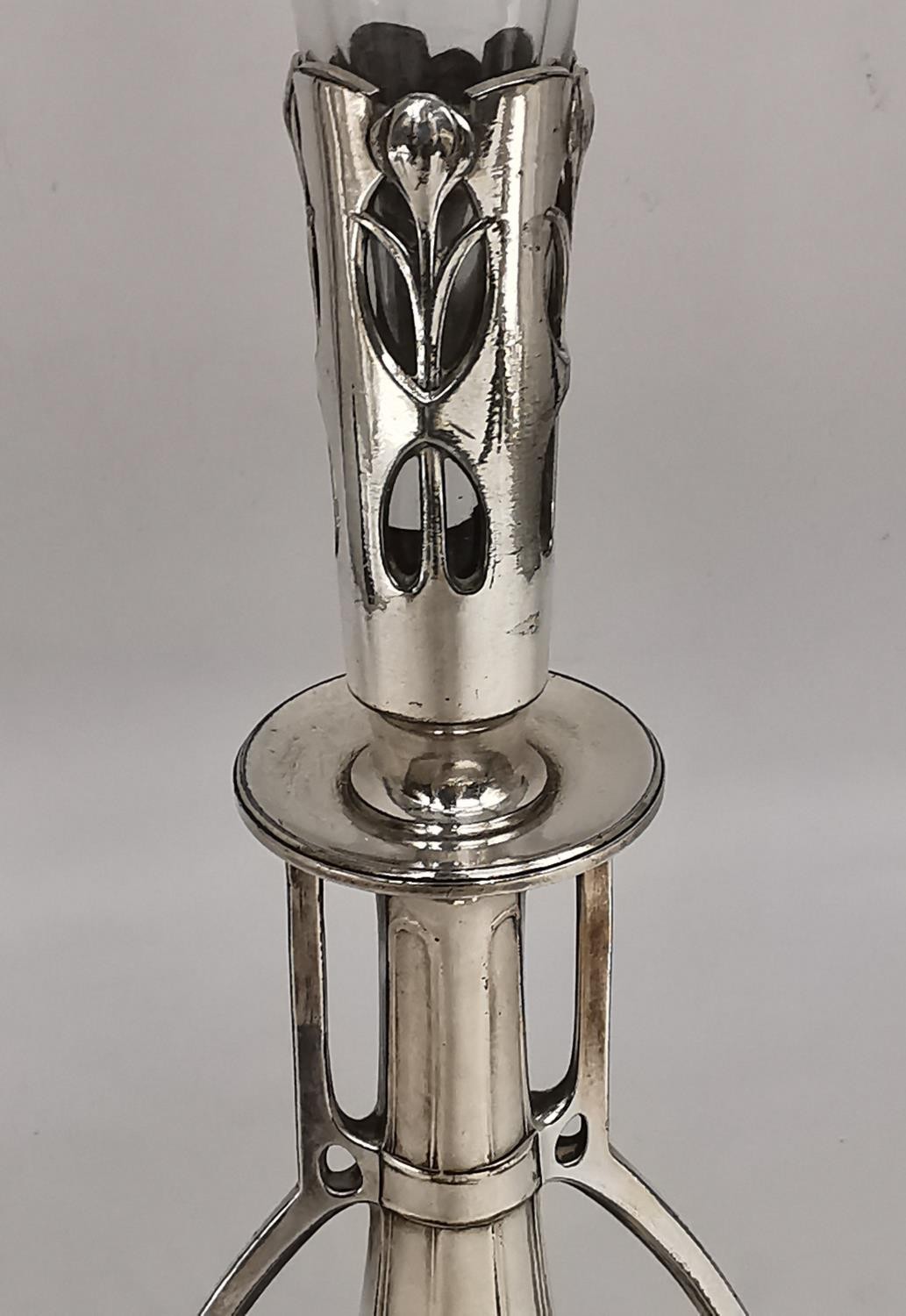 An Art Nouveau WMF silver plated centrepiece with engraved glass trumpet liner (glass fruit plate is - Image 3 of 6