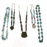 A collection of Turquoise, Silver and Coral Tibetan jewellery, including two silver and turquoise