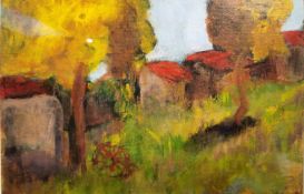 Marie Wylan, American, oil on canvas, 'Chicken Coops, Tanias Farm, Tuscany', signed and label verso.