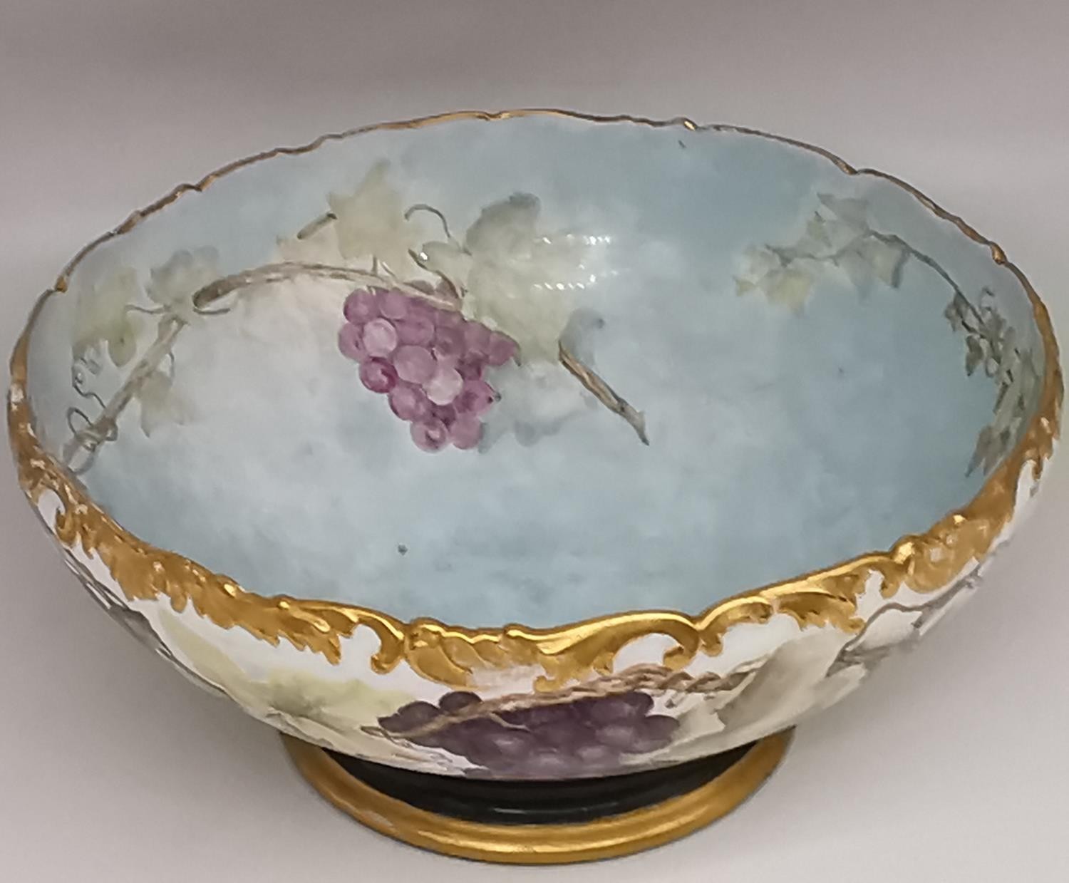 A Victorian T&V (Tressemann and Vogt) Limoges hand painted porcelain punch bowl. Decorated with - Image 3 of 6