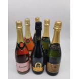 Six bottles of sparkling wine: Santa Eleni Prosecco Brut, two Michel Toring Brut, Sevisa Cava,