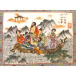 A framed 19th century Chinese hand painted porcelain plaque depicting the eight immortals in a