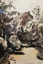 Sir Kyffin Williams, RA, British, (1918 - 2006), watercolour of country road.