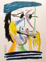 After Pablo Picasso (1881-1973), chromolithograph, "Le gout du bonheur: 20.5.64. III: Man in cap