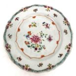 A Chinese 18th century export ware Famille rose hand painted floral design side plate with green