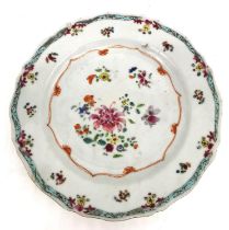 A Chinese 18th century export ware Famille rose hand painted floral design side plate with green