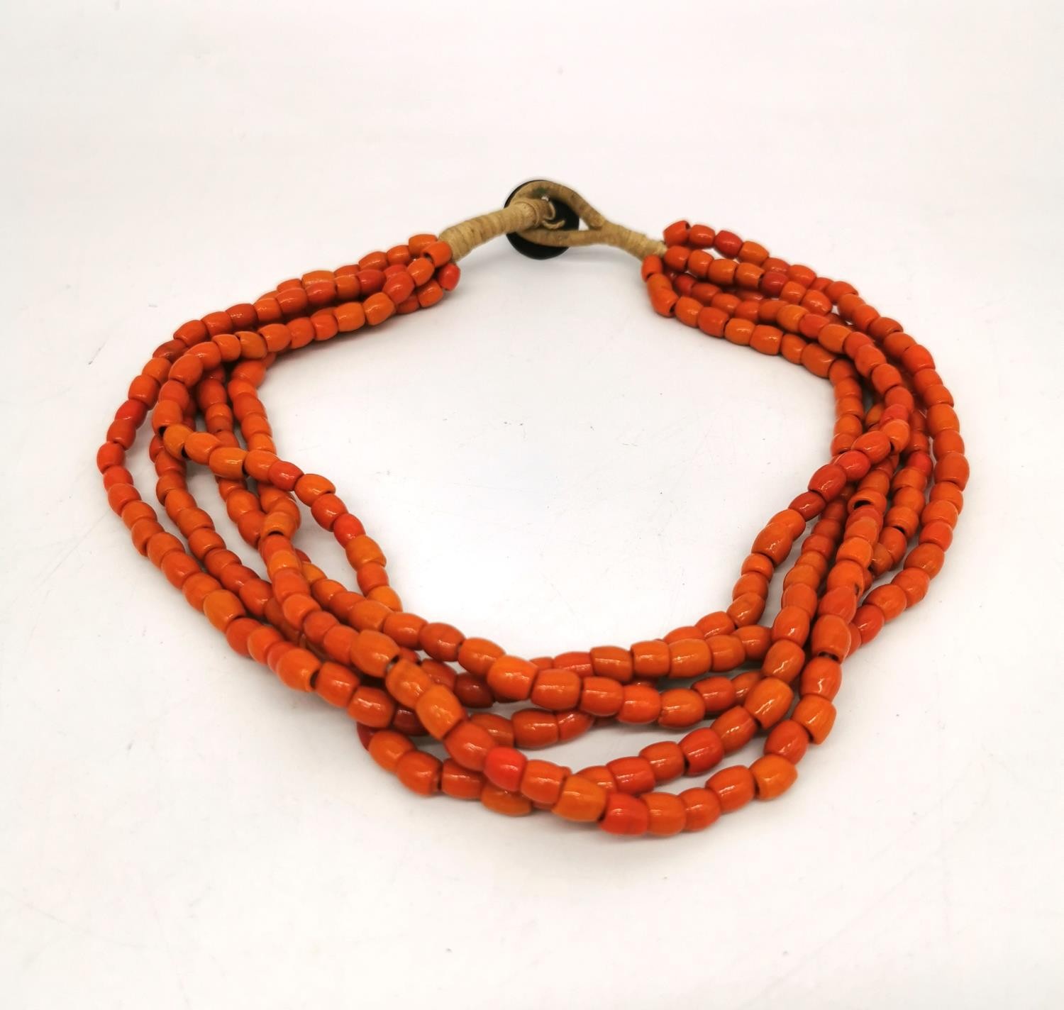 Four African Tribal Beaded Necklaces, one from Ghana comprised of graduated discs of Bauxite ( - Image 2 of 7
