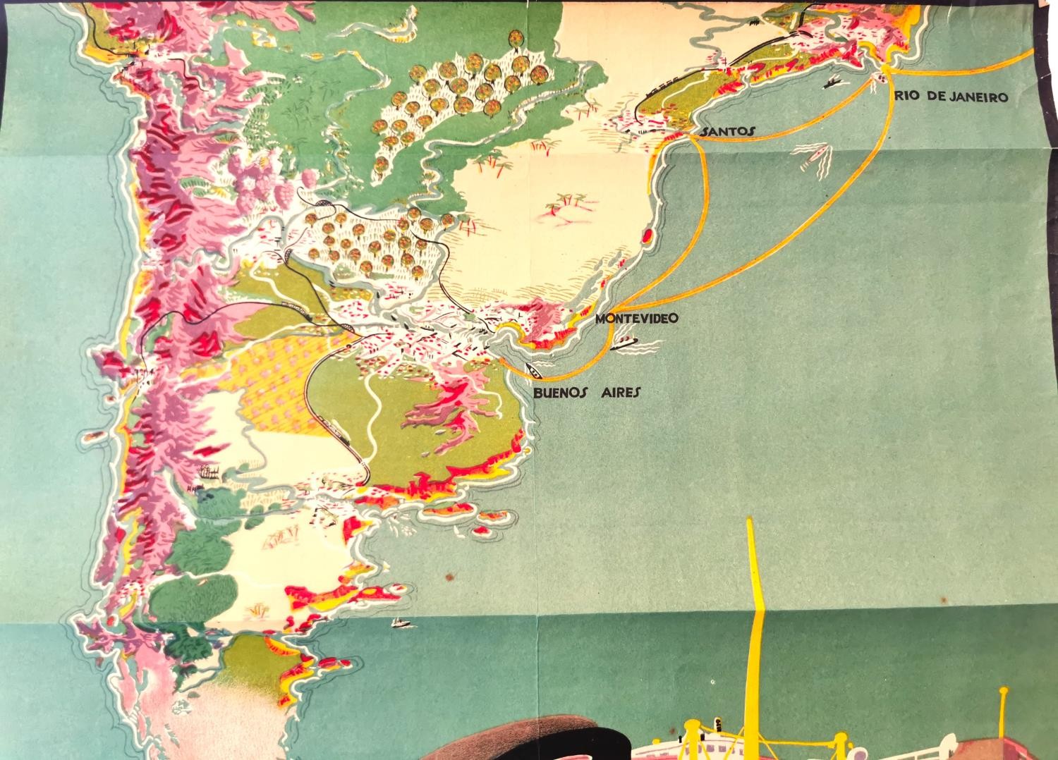 Nelson-Line to South-America - Highland Monarch early 20th century travel poster, showing map with - Image 7 of 9