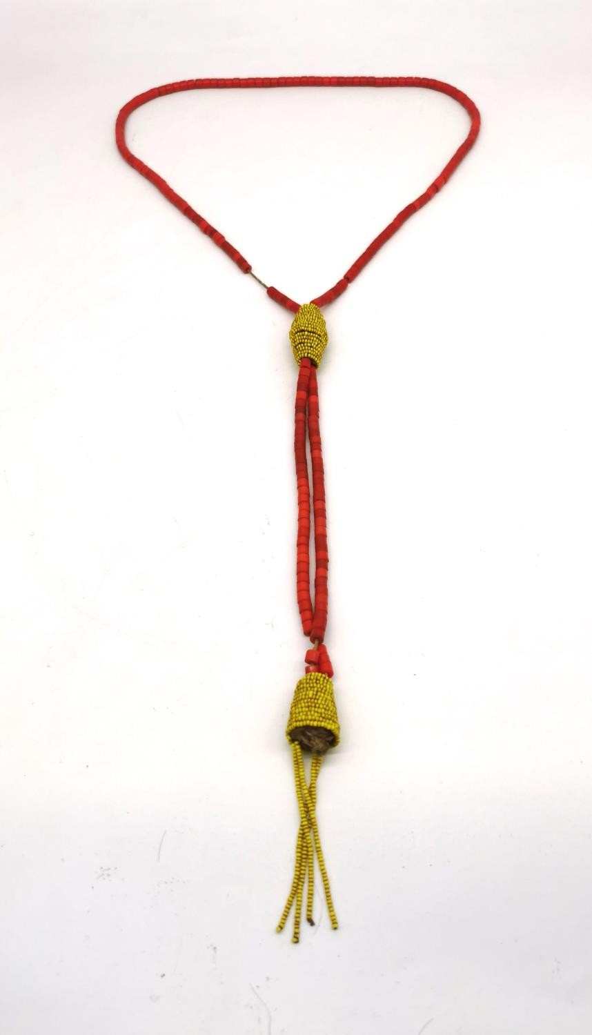 Four African Tribal Beaded Necklaces, one from Ghana comprised of graduated discs of Bauxite ( - Image 7 of 7