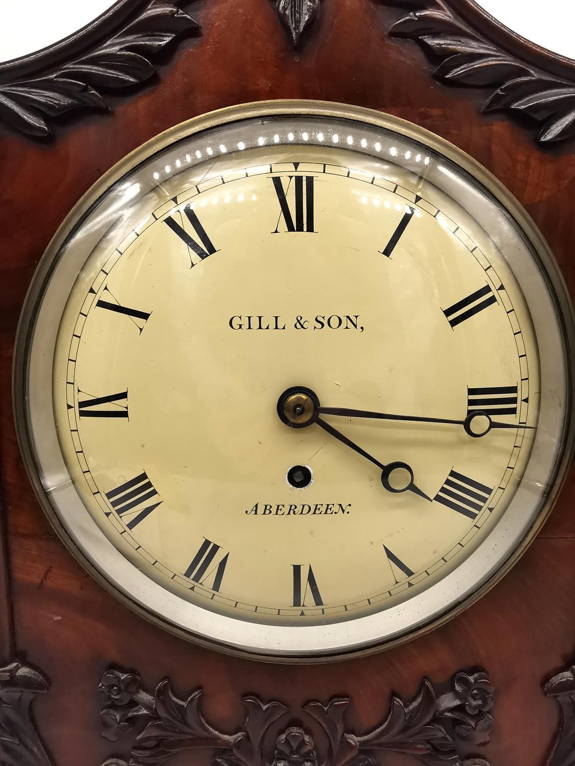 A 19th century mahogany mantle clock by Gill & Son of Aberdeen, brass movement and painted dial with - Image 2 of 13