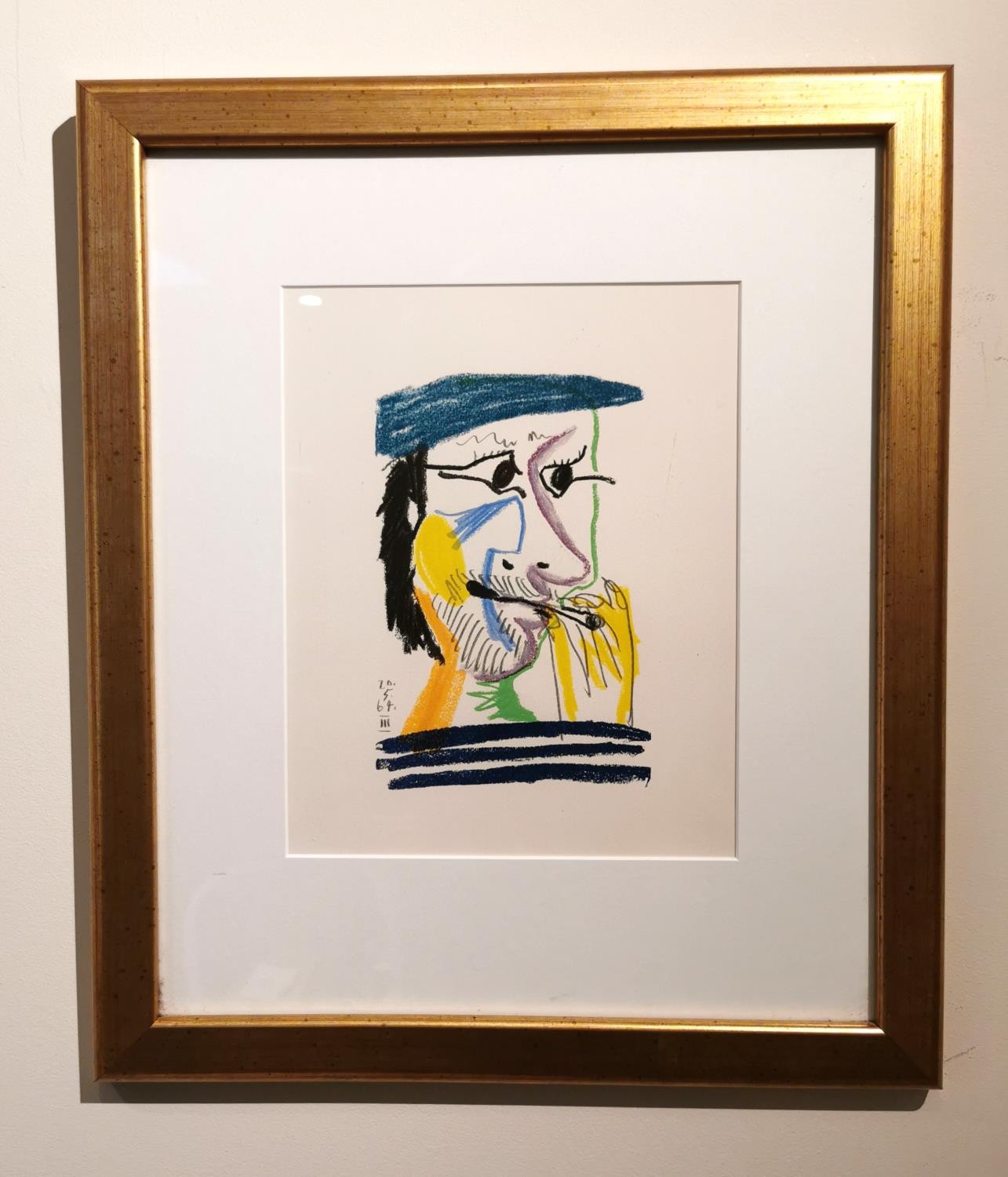 After Pablo Picasso (1881-1973), chromolithograph, "Le gout du bonheur: 20.5.64. III: Man in cap - Image 2 of 5