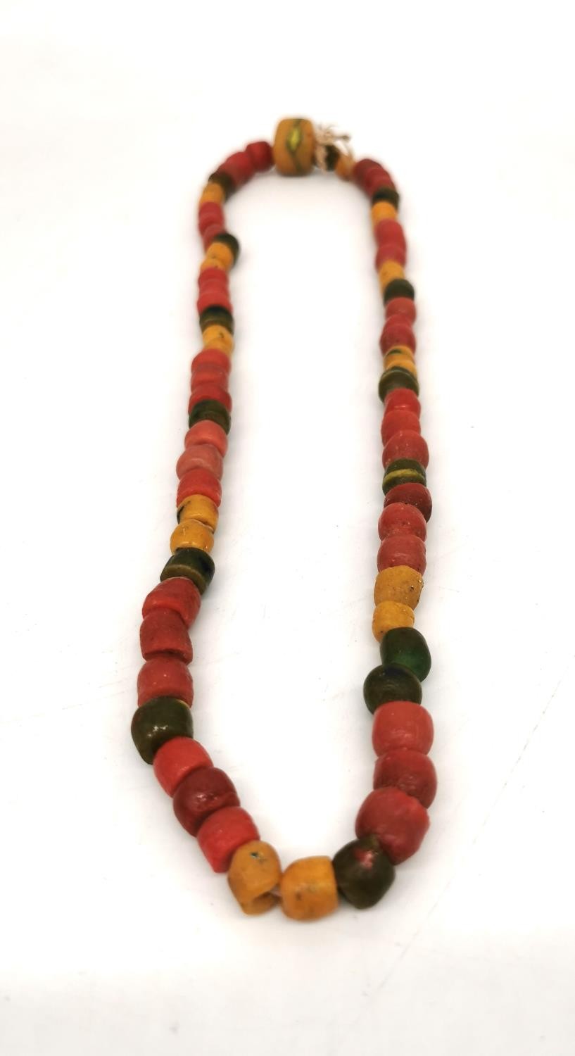 Four African Tribal Beaded Necklaces, one from Ghana comprised of graduated discs of Bauxite ( - Image 5 of 7