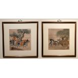 Two 20th century Japanese ink paintings on paper. One of a procession with dignitary on horse back