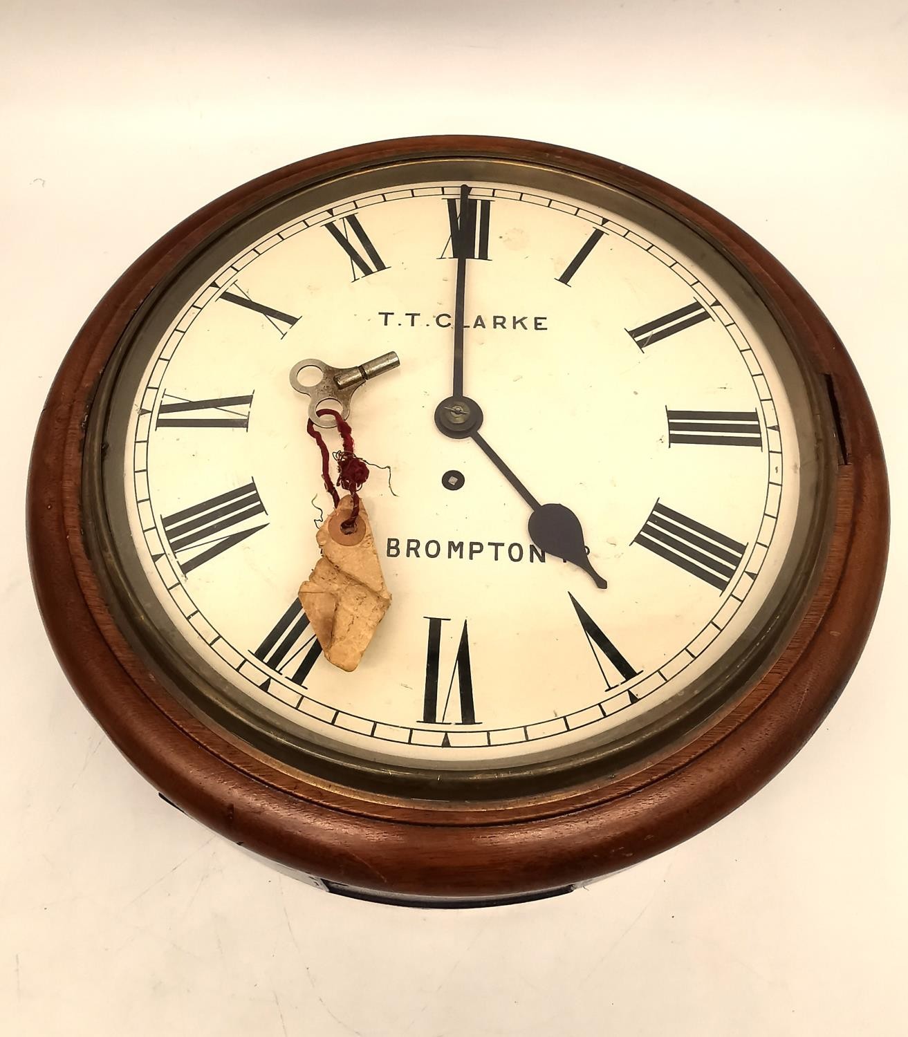 An early 20th century mahogany wall clock the dial signed for T T Clarke, 89A Brompton Road. H.15 - Image 13 of 14