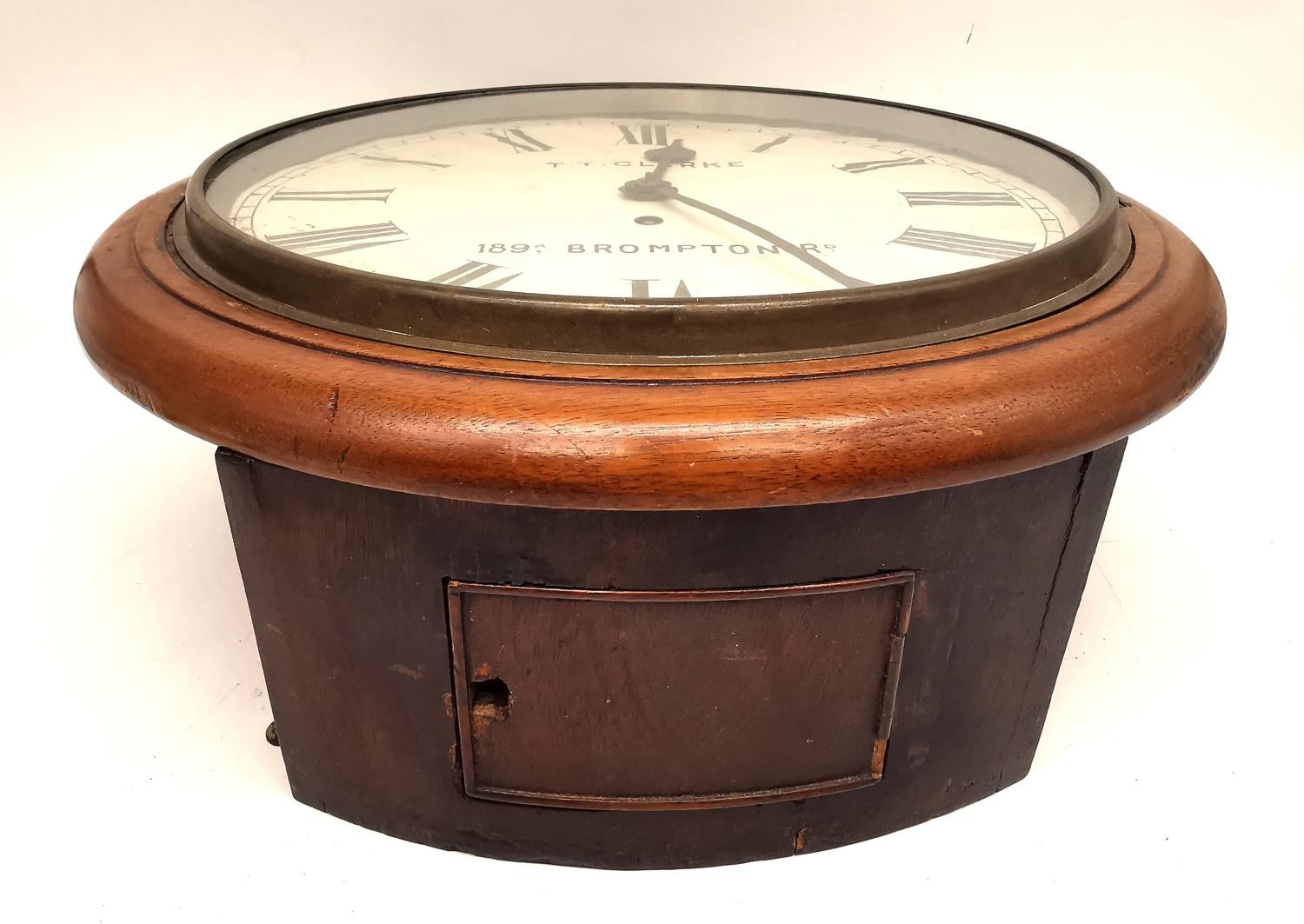 An early 20th century mahogany wall clock the dial signed for T T Clarke, 89A Brompton Road. H.15 - Image 4 of 14