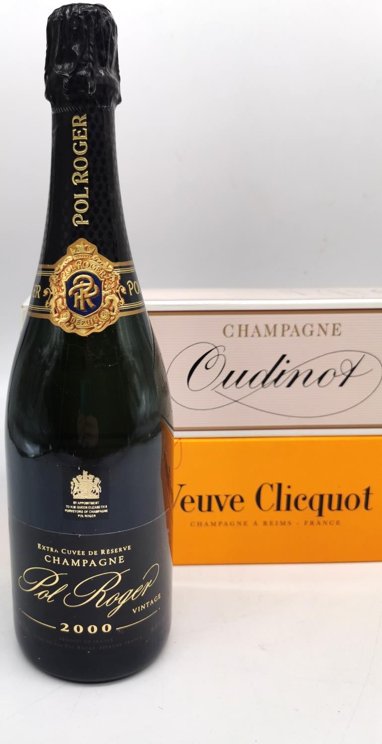 Three boxed bottles of Champagne Pol Roger 2000, Veuve Clicquot Ponsardin Brut and Oudinot Rose - Image 2 of 4