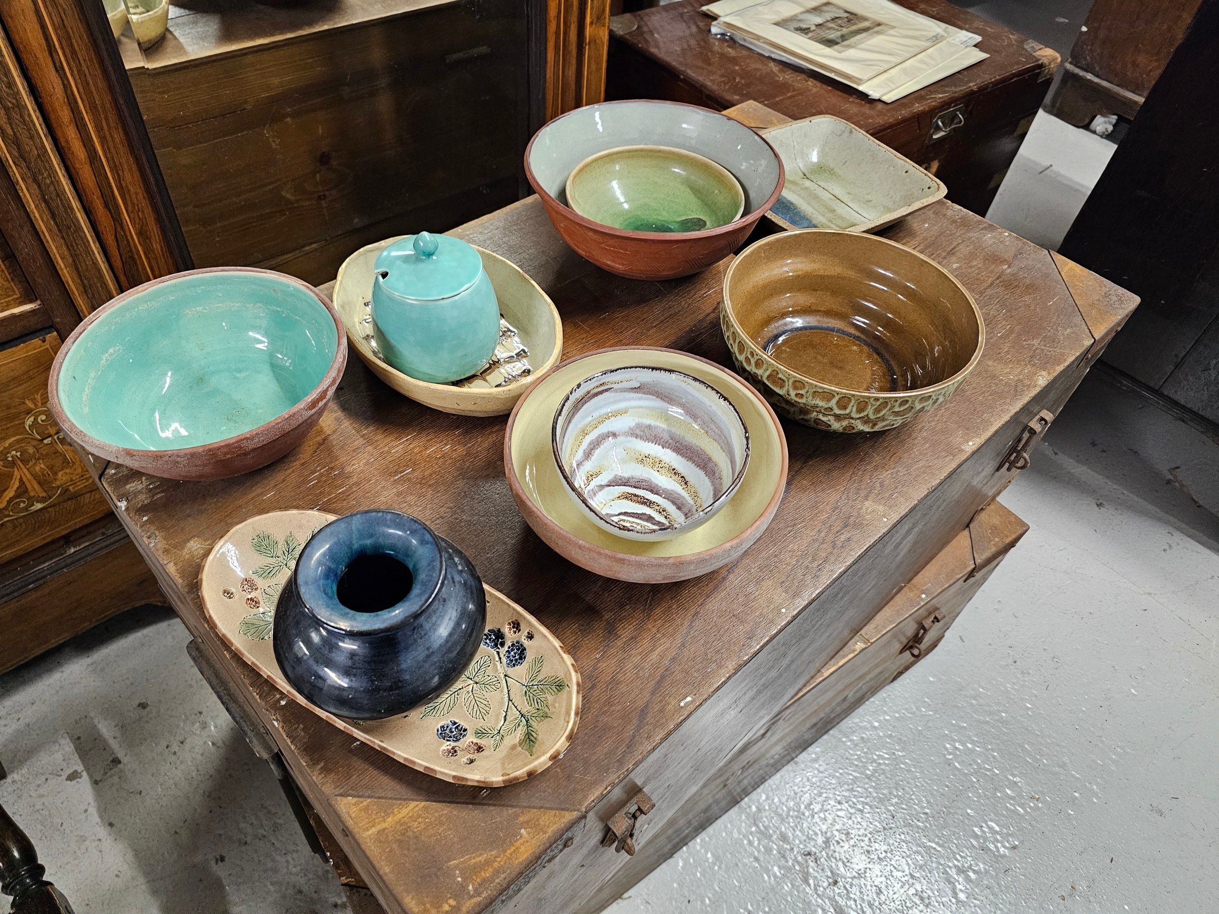 A collection of studio pottery. Largest bowl has a 22cm circumference. - Image 2 of 3