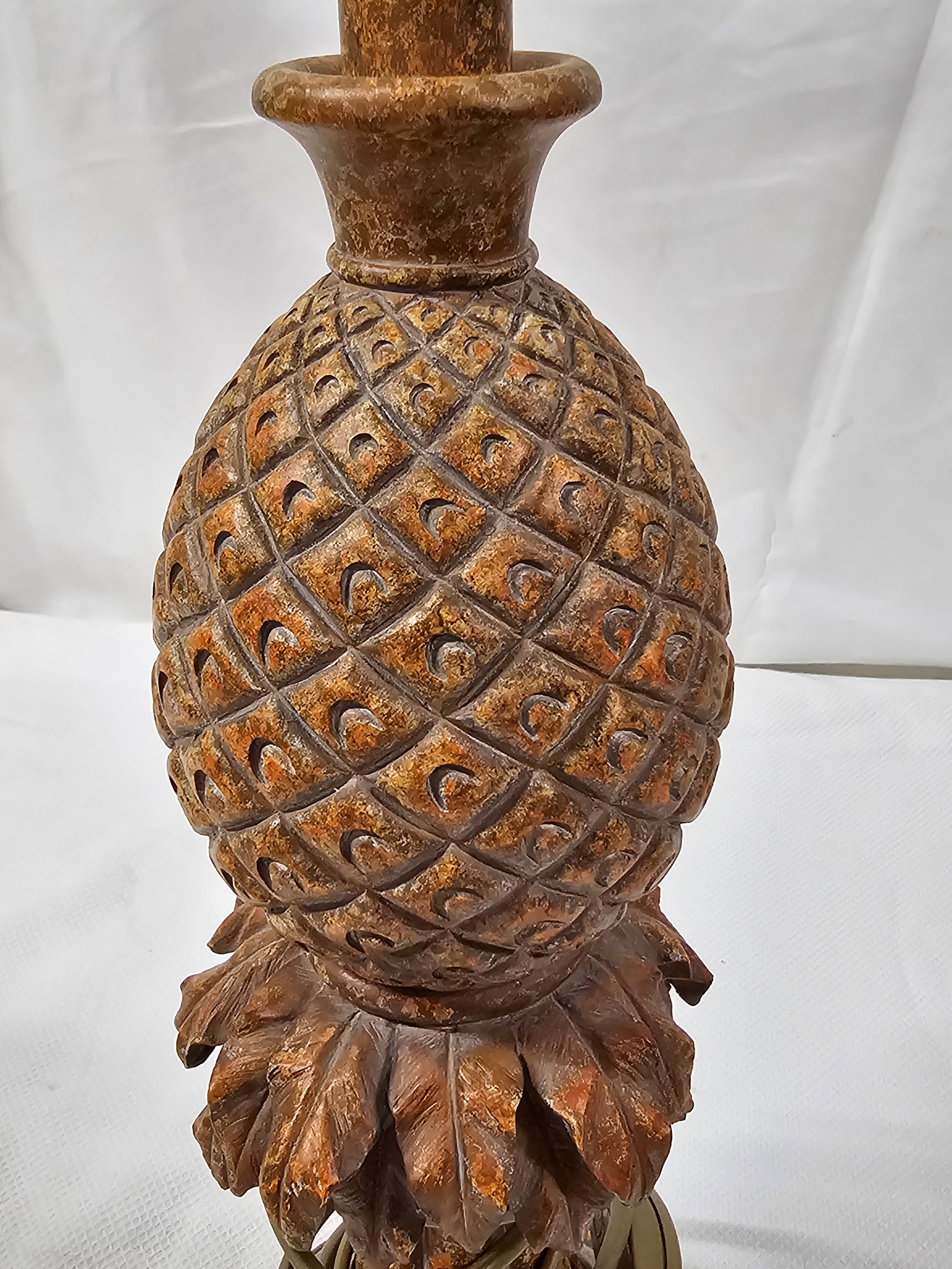 Three early 20th century table lamps, a carved pineapple form lamp, an Art Nouveau arum leaf form - Image 3 of 4