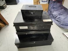 Four 19th century metal boxes. H.15 W.50 D.34cm.
