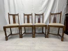 Dining chairs, mid century oak with faux leather drop in seats. H.88cm.