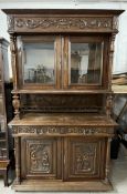 Library bookcase, 19th century French, carved chestnut. Comes in two sections. H.226 W.135.5 D.56cm.