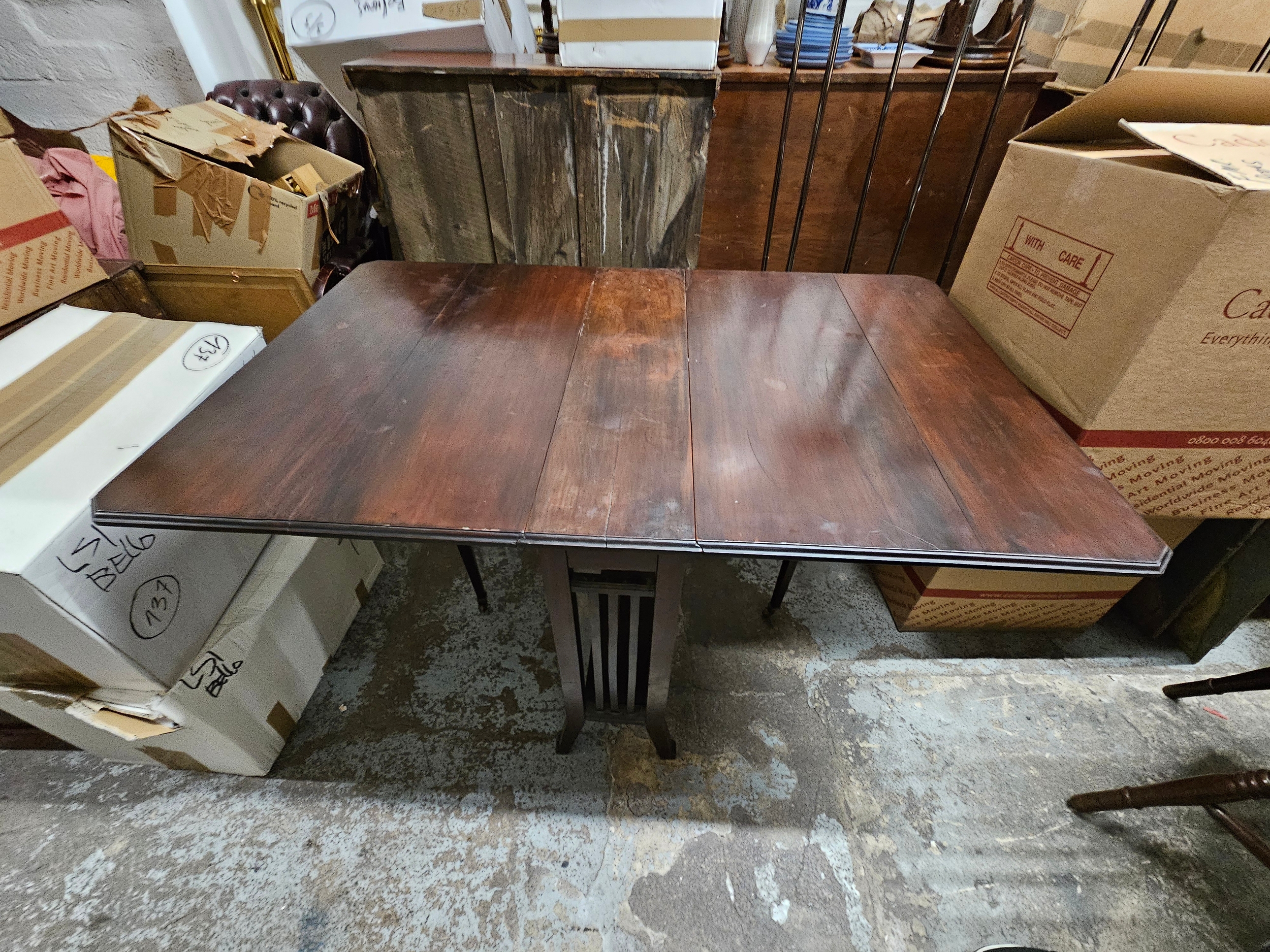 Sutherland table, Edwardian mahogany with drop flap action. H.75 W.124 D.77cm. - Image 4 of 6