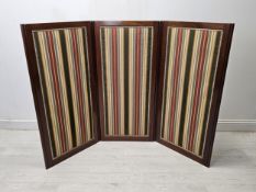 A 19th century mahogany framed three panel screen of small size. H.104 W.153cm.