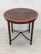 Occasional table, Edwardian mahogany and satinwood crossbanded. H.66 Diameter 64cm.