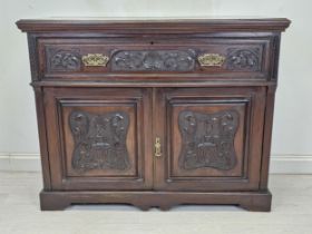 Secretaire cabinet, 19th century carved walnut with fall front revealing well fitted interior. H.100