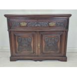 Secretaire cabinet, 19th century carved walnut with fall front revealing well fitted interior. H.100