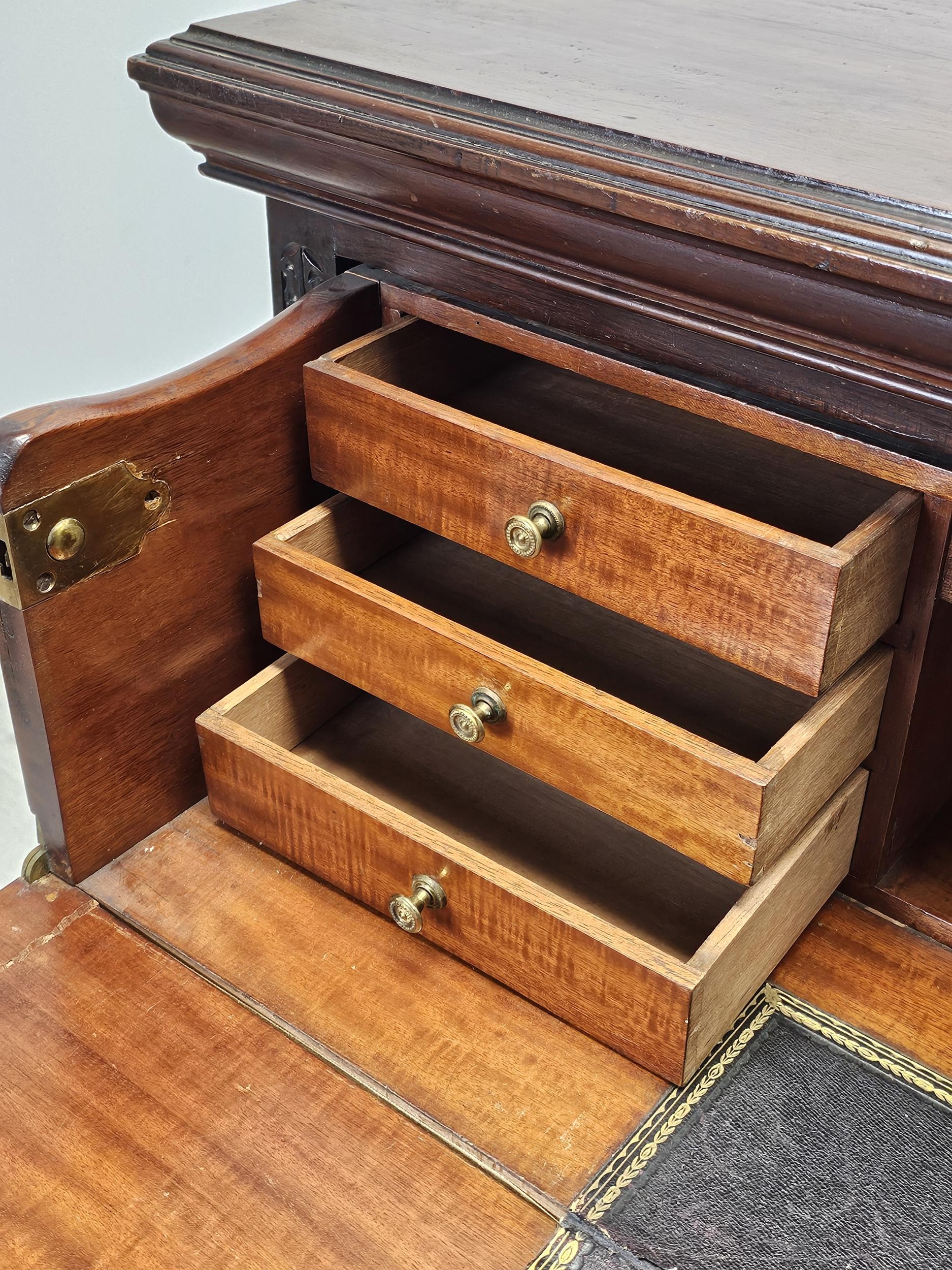 Secretaire cabinet, 19th century carved walnut with fall front revealing well fitted interior. H.100 - Image 10 of 15