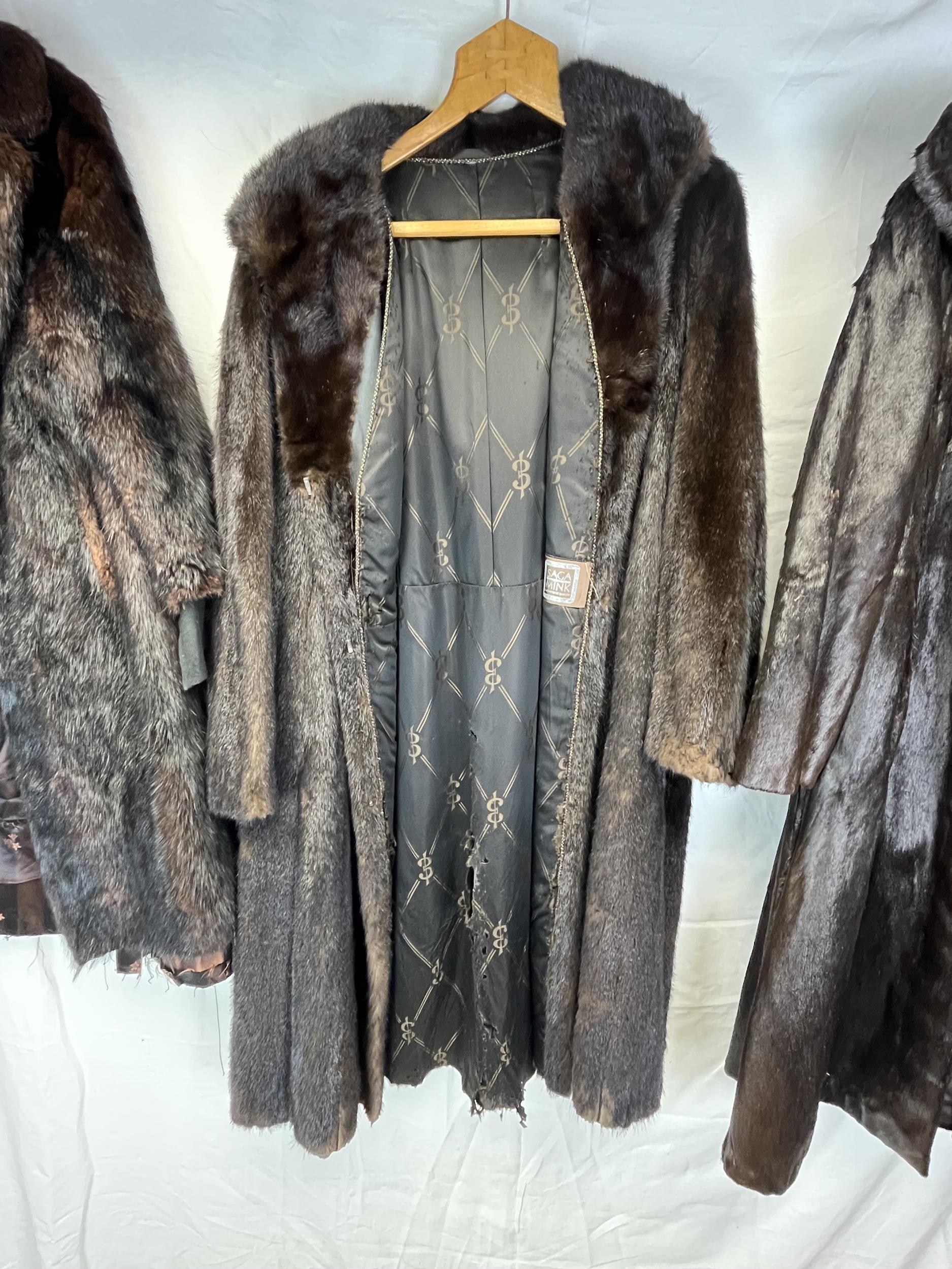 Three vintage mink and fur coats, sizes from left to right H.110 inside arm 32cm. H.120 inside arm - Image 3 of 9