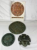 Three moulded Aztec items to do with the calendar. Largest Dia.29.5cm.