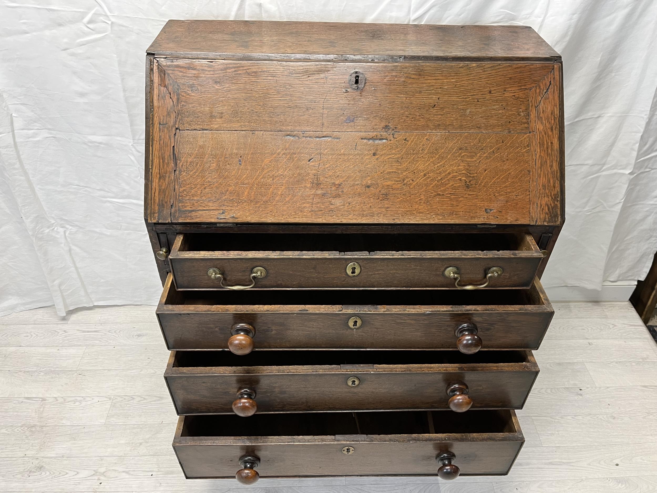 Bureau, 18th century oak. H.104 W.85.5 D.46cm. - Image 7 of 8