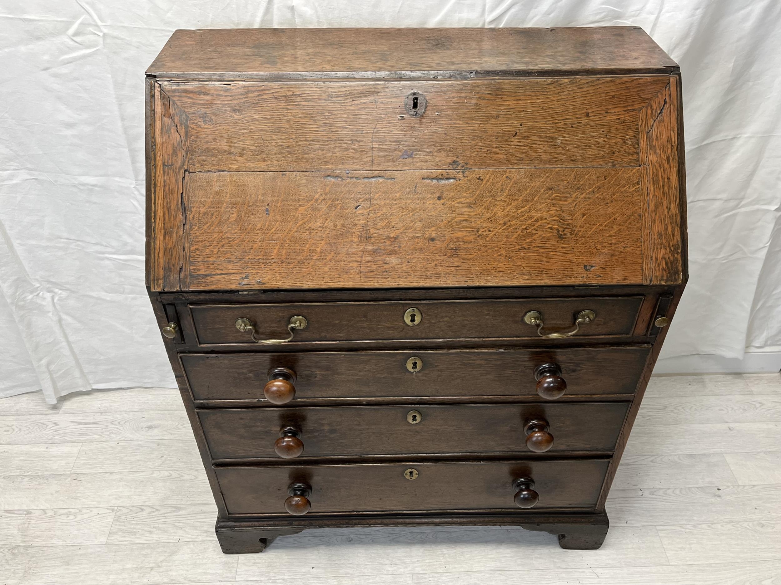 Bureau, 18th century oak. H.104 W.85.5 D.46cm. - Image 2 of 8