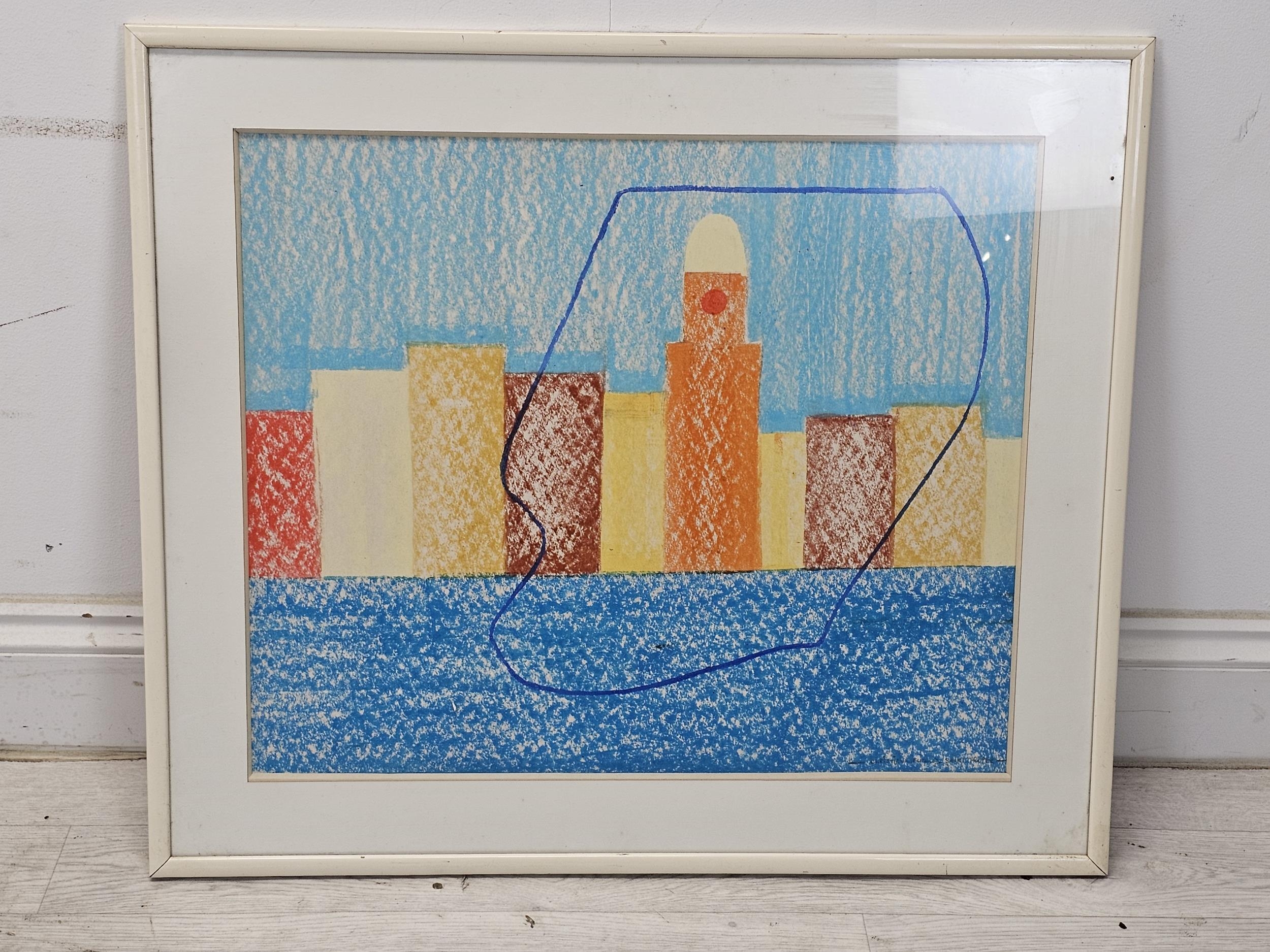 Pastel on paper. An abstract seaside composition. Signed indistinctly bottom right. With a French - Image 2 of 5
