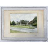 A framed oil painting of Goodwood House, signed H P Barrett. H.39.5 W.55cm.
