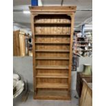 Open bookcase, full height 19th century style pine. H.268 W.109 D.34cm.