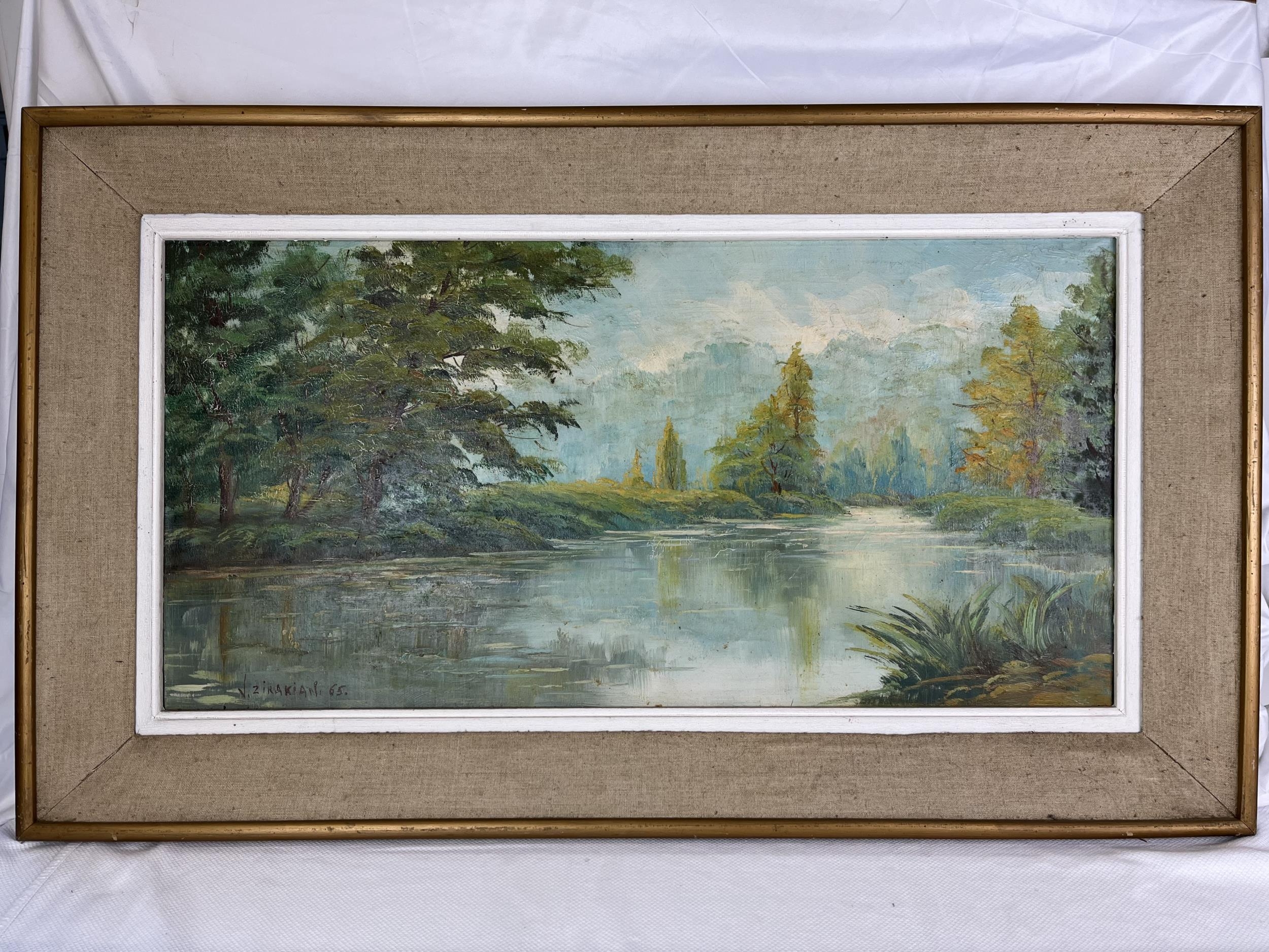 Framed oil on canvas, riverscape, signed and dated V Zirakian. H.58 W.97cm. - Image 2 of 3