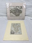 Two unframed engravings of maps, possibly 18th century, gallery label to the back. H.33.5 W.38.5cm.