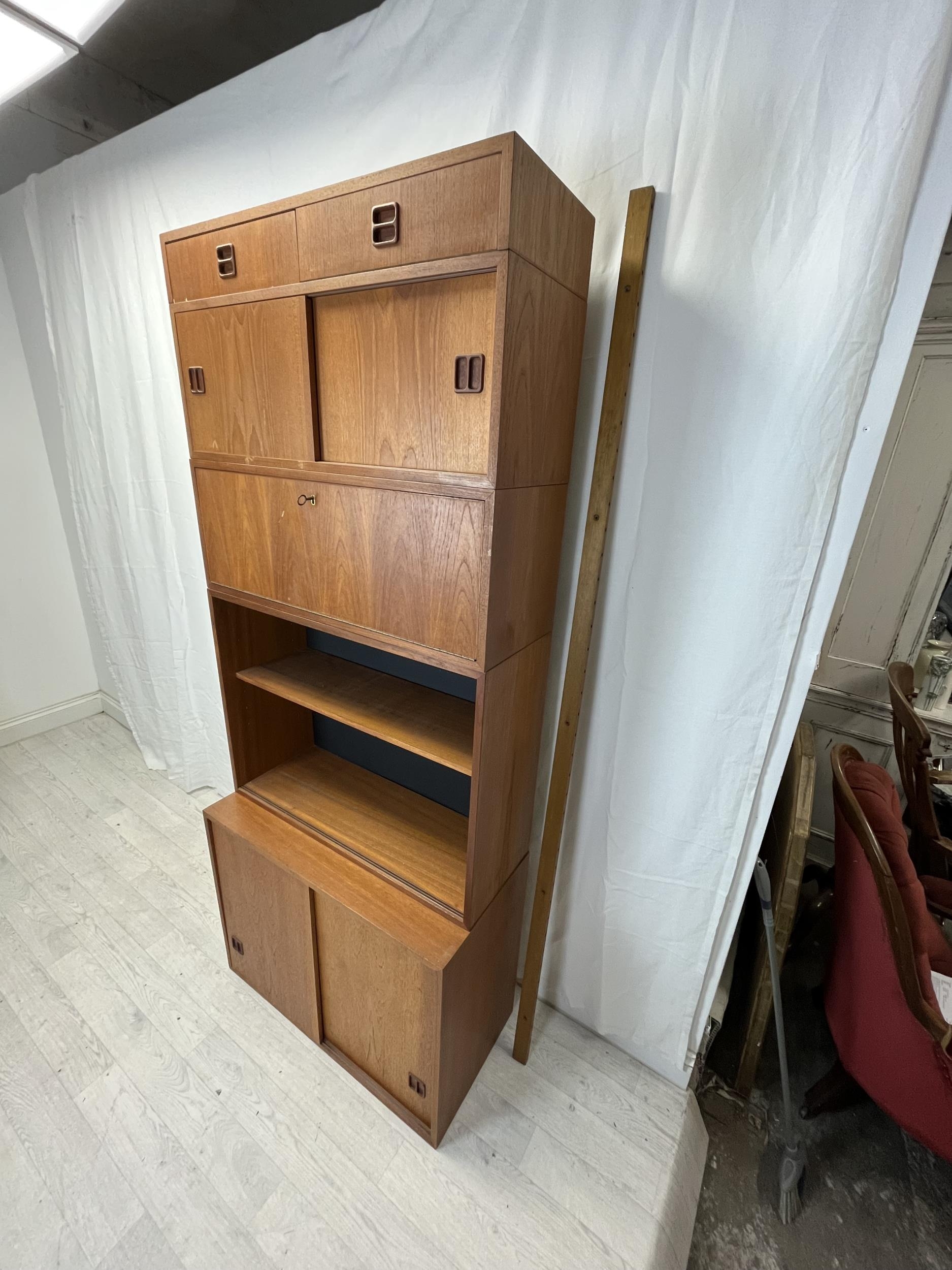 A mid century teak stacking cabinet in five sections. H.196 W.88 D.40cm. - Image 3 of 5
