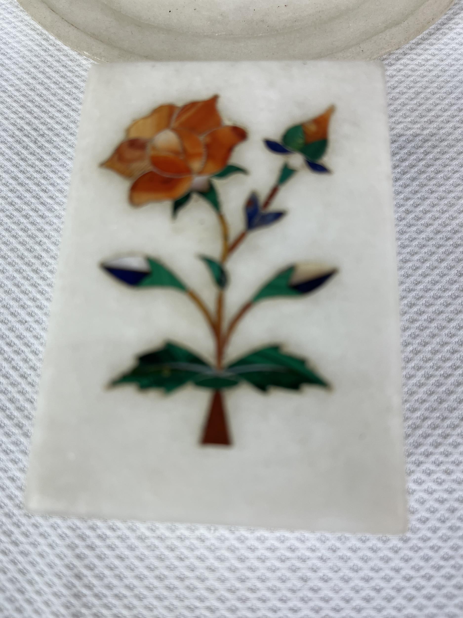 A collection of Indian pietra dura, a variety of semi- precious stones in white marble. Seven - Image 8 of 8