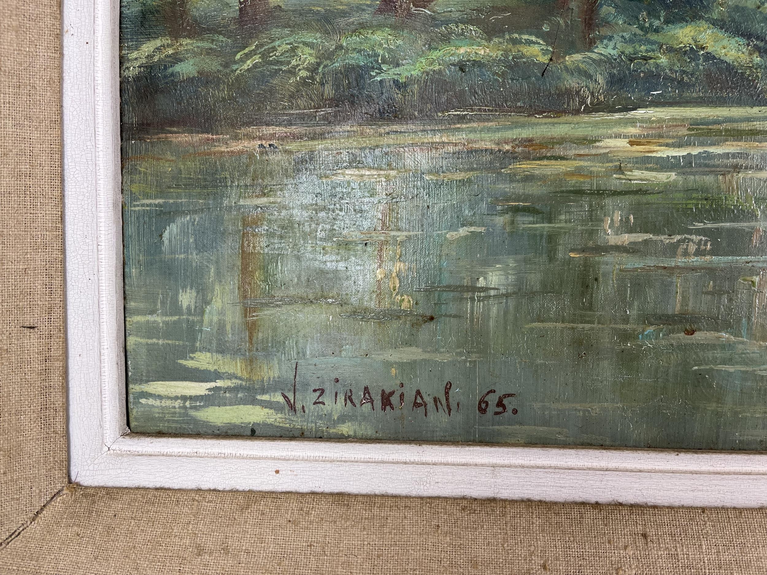 Framed oil on canvas, riverscape, signed and dated V Zirakian. H.58 W.97cm. - Image 3 of 3