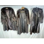 Three vintage mink and fur coats, sizes from left to right H.110 inside arm 32cm. H.120 inside arm