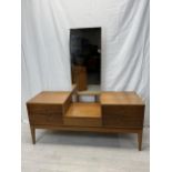 A mid century teak dressing table fitted with swing mirror. H.147 W.137 D.51cm.